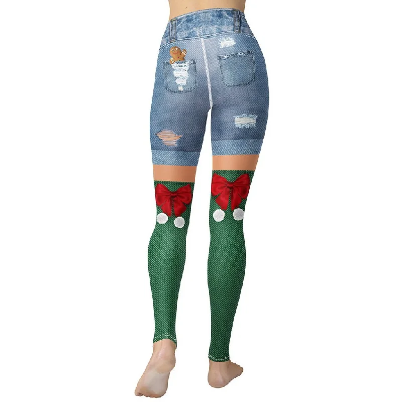 Christmas Denim Shorts Yoga Leggings