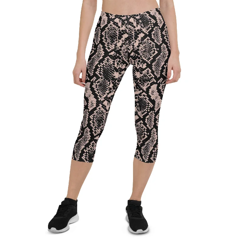 Super Sale Dusty Pink and Black Snakeskin Capris