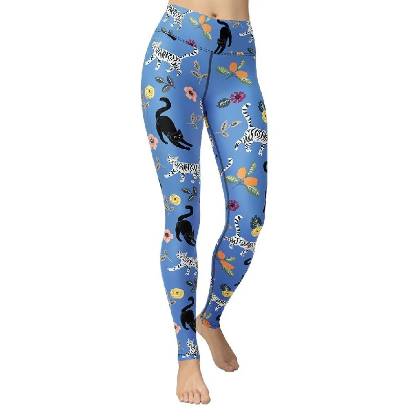 Feline & Flower Pattern Yoga Leggings