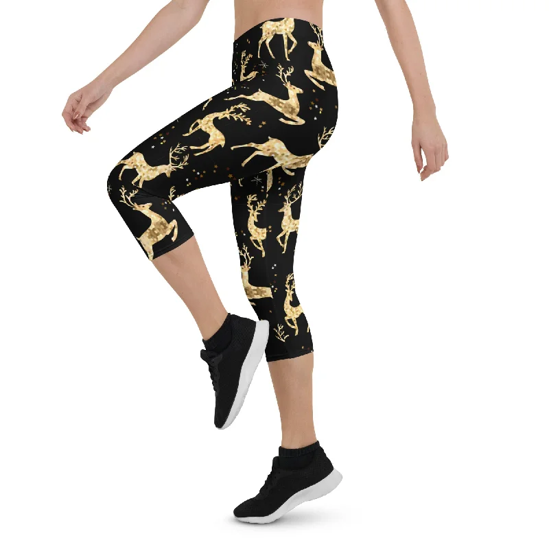 Today’s Special Golden Reindeers Print Capris