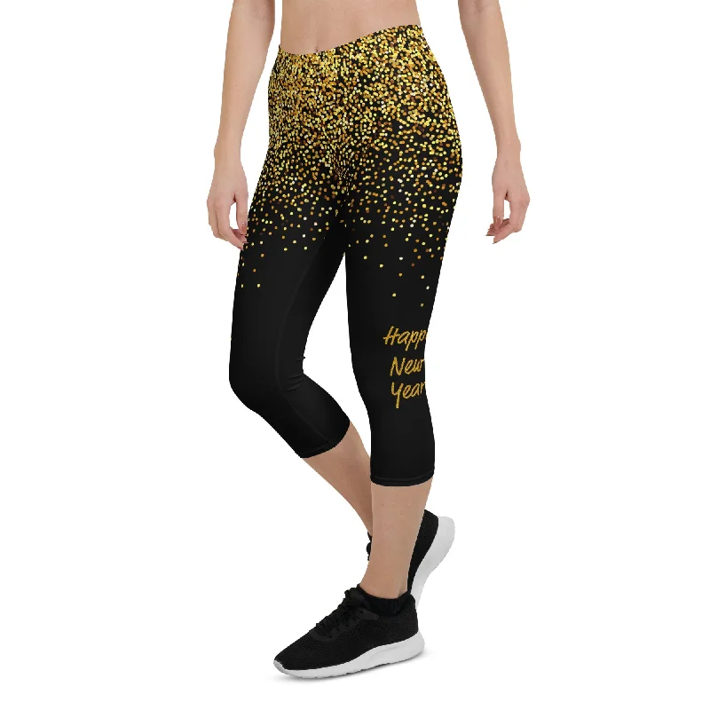 Lowest Prices Golden Sparkly Print New Year Capris