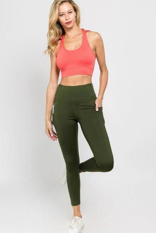 High Waist Tech Pocket Army Green Leggings