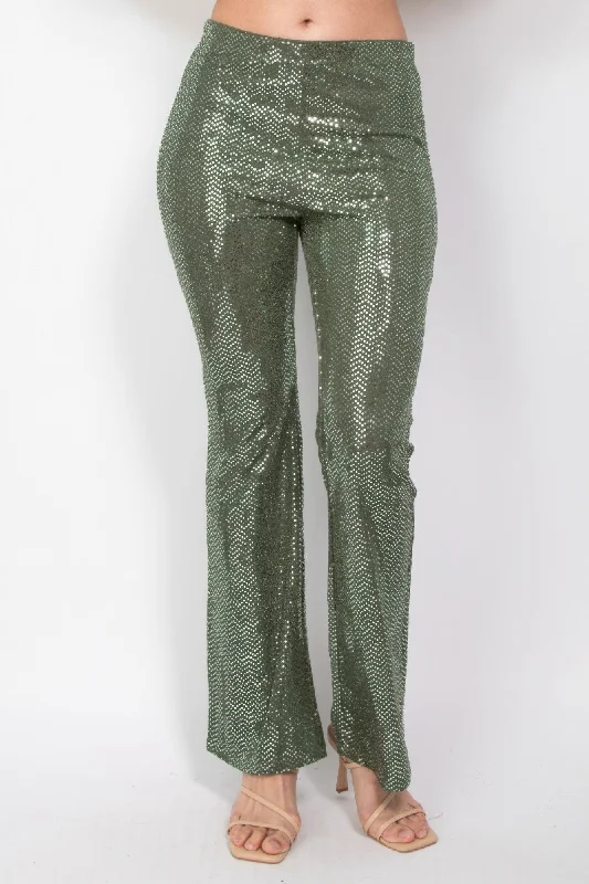 Sequined Fit & Flare Midrise Pants