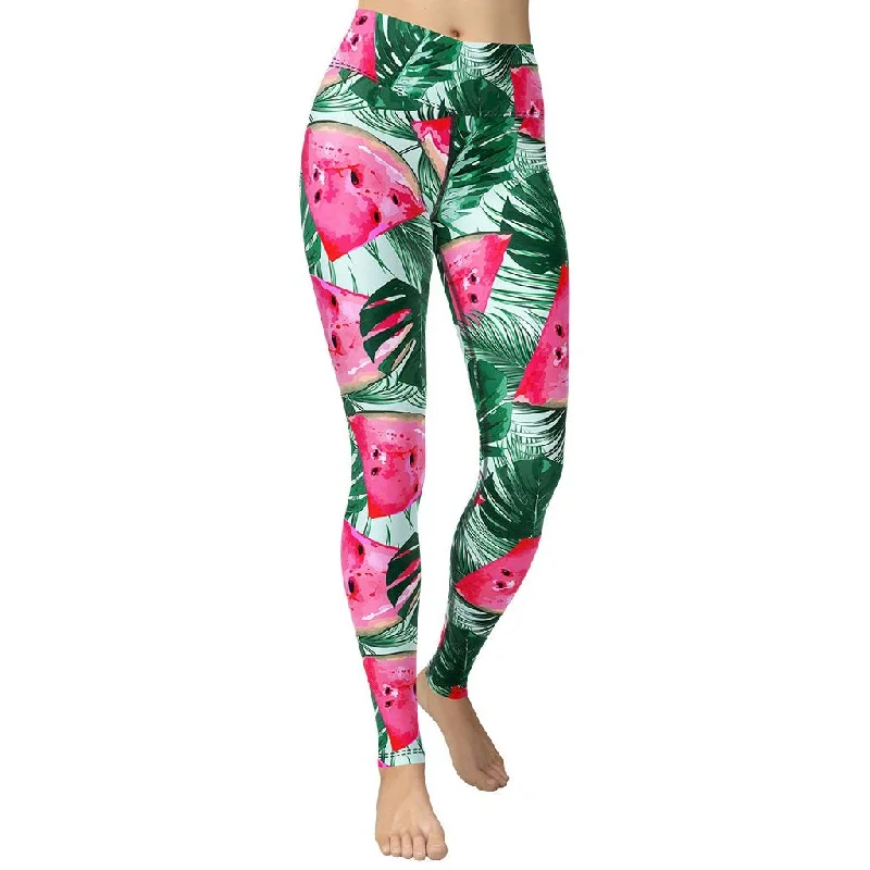 Limited Edition Palm Leaves & Watermelon Yoga Leggings