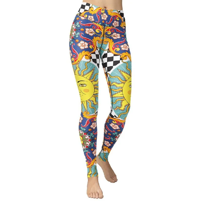 Steals and Deals Psychedelic Sun Print Yoga Leggings