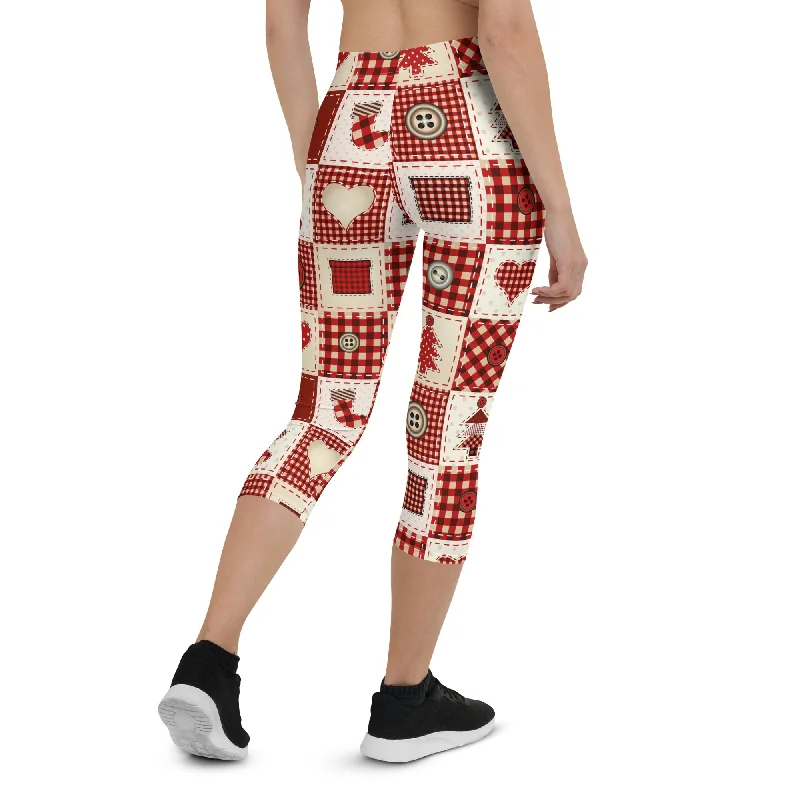 Seasonal Sale Red Christmas Patchwork Capris