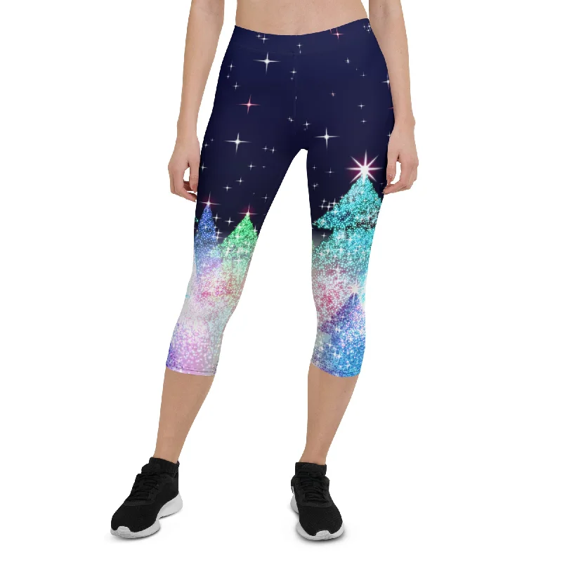 Holiday Sale Shimmery Christmas Tree Print Capris