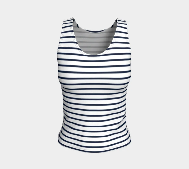 Striped Fitted Tank Top - Navy on White