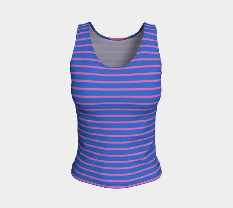 Striped Fitted Tank Top - Pink on Blue