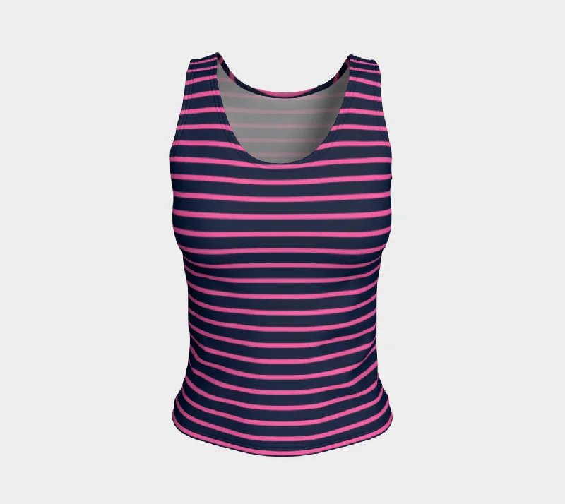 Striped Fitted Tank Top - Pink on Navy