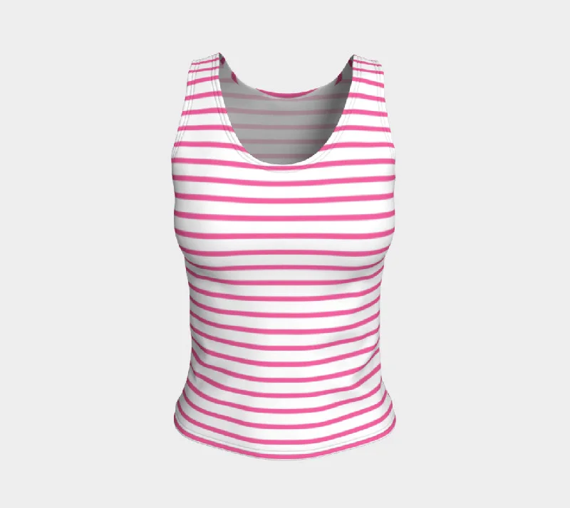 Striped Fitted Tank Top - Pink on White