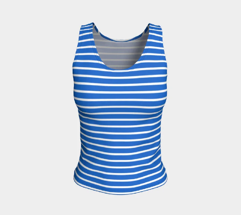 Striped Fitted Tank Top - White on Blue