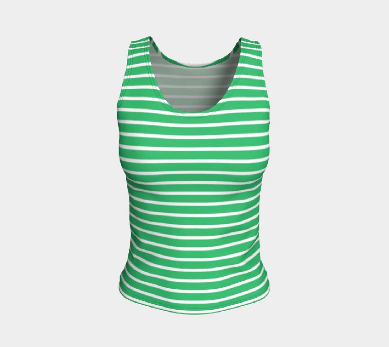 Striped Fitted Tank Top - White on Green