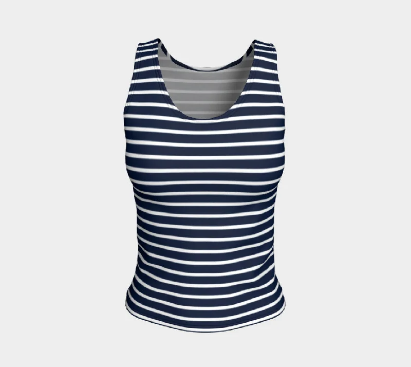 Striped Fitted Tank Top - White on Navy