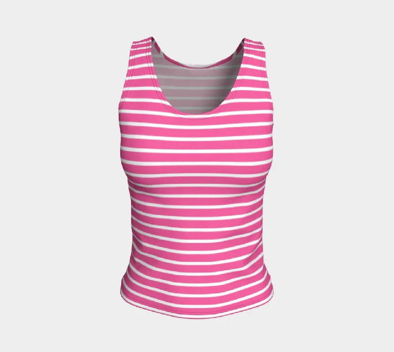 Striped Fitted Tank Top - White on Pink