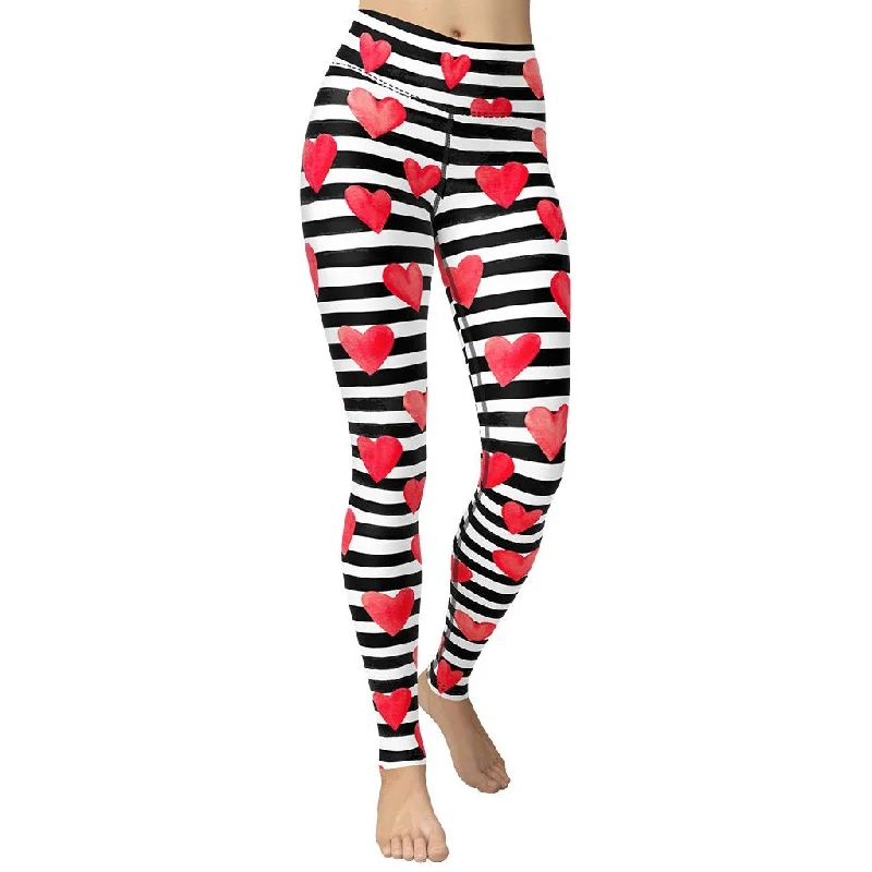 Deal Dash Stripes & Hearts Yoga Leggings