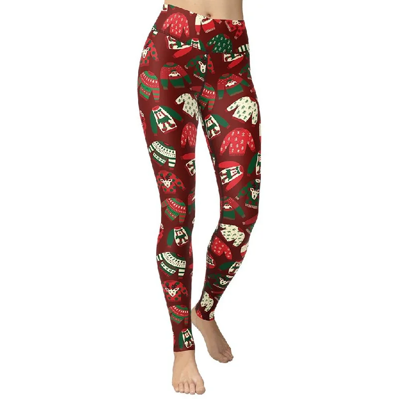 Weekend Special Ugly Christmas Sweater Pattern Yoga Leggings