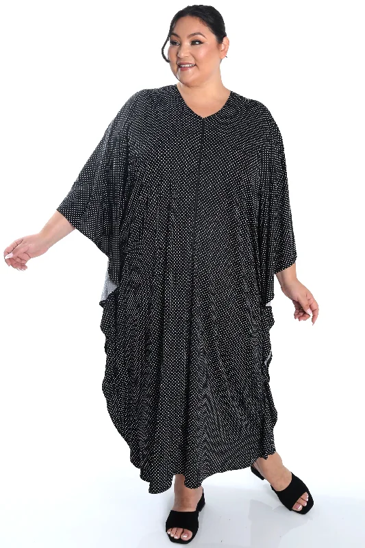 Vikki Vi Jersey Black Mini Dot Zip Front Caftan