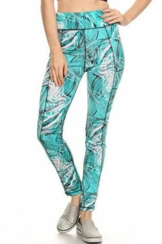 Blue Water Flow Yoga Leggings