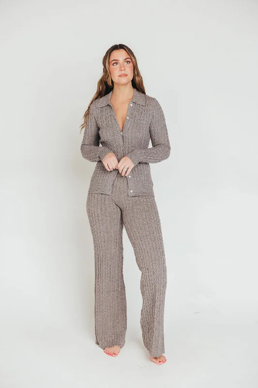 Premium Willow Cable Knit Pants in Greige