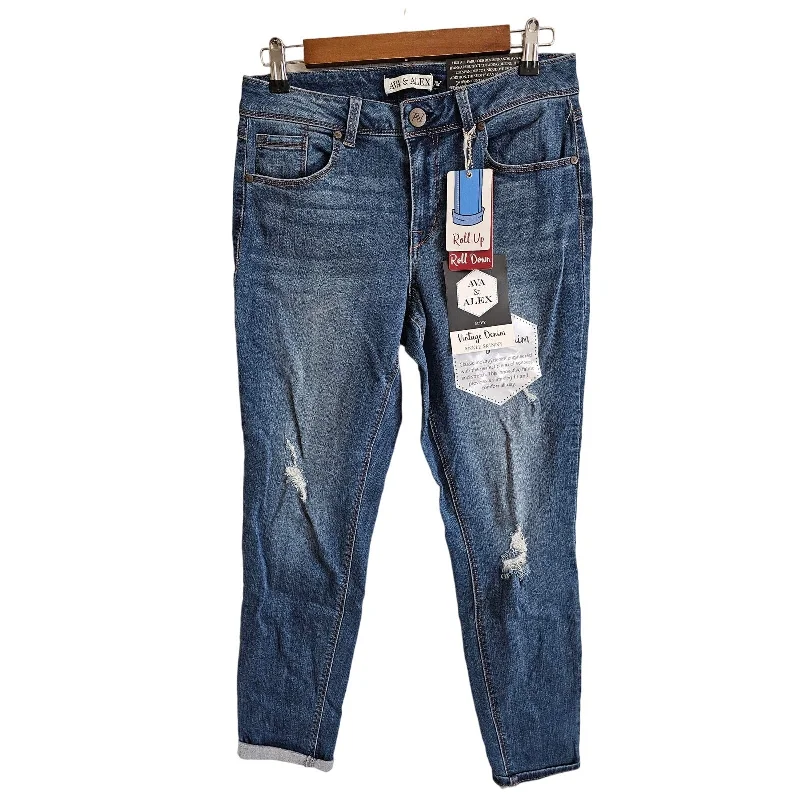 Final Markdown Ava & Alex Womens Sz 10 Ankle Skinny Distressed Blue Jeans NEW