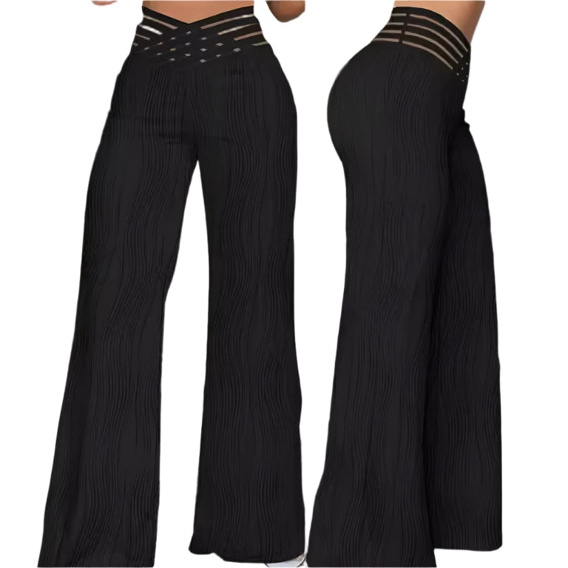 Unmissable Offer Kalenmos Hollow Out High Waist Wide Leg Elegant Cuffed Pants