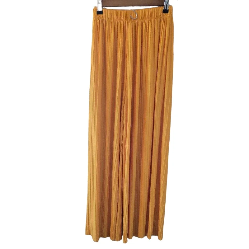 Now or Never Lock & Love Womens Sz S/M Micro Pleat Pleated High Waist Pants Yellow