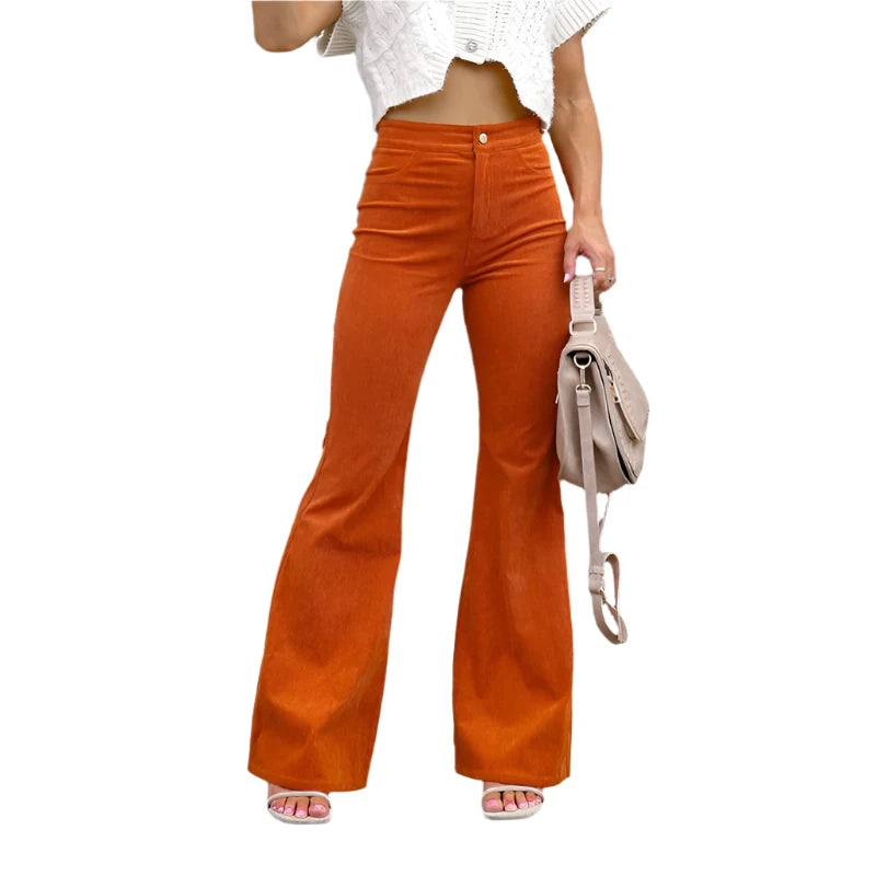 Reduced Prices Women's Solid Mid Waist Slim Micro Bell Bottoms Corduroy Casual Pants Reduced Prices Women's Solid Mid Waist Slim Micro Bell Bottoms Corduroy Casual Pants