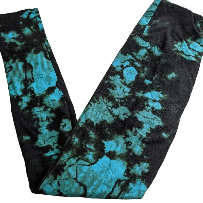 Markdowns Womens OS One Size Leggings Black and Turquoise Tie Dye Print
