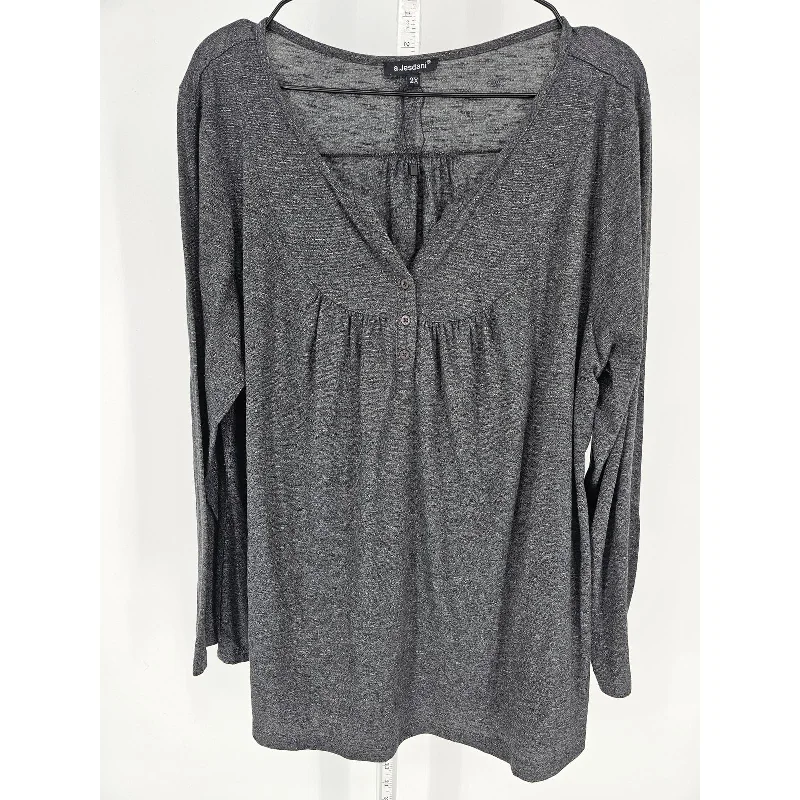 New Arrival A Jesdani Womens Sz 2X Long Sleeve V Neck Blouse Gray