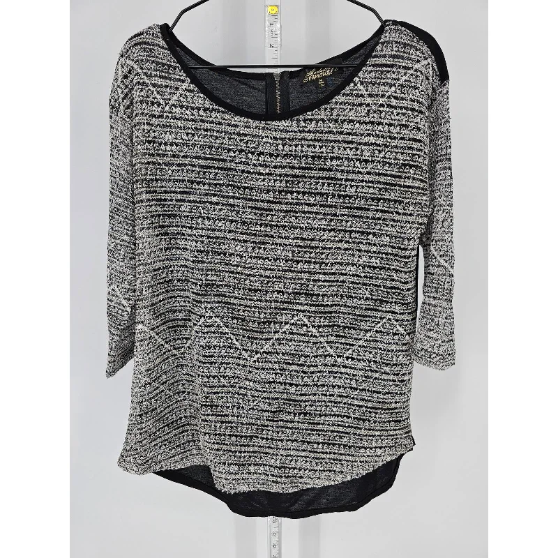 Exclusive Offers Absolutely Famous Womens Sz M 3/4 Sleeve Knit Top Black White Sheer Back