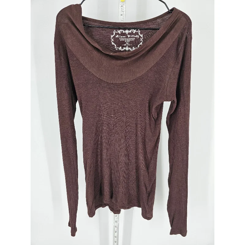 Great Deals Allison Brittney Womens Sz M Scoop Neck Long Sleeve Blouse Dark Brown Y2K