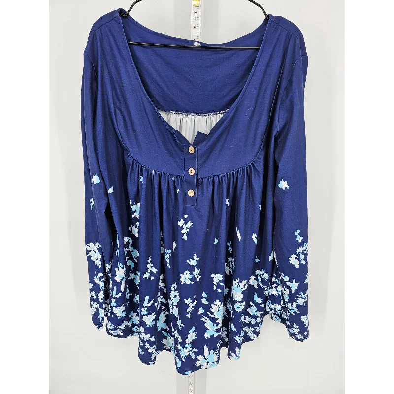 Get It Before It’s Gone Amazon Womens Sz 3XL Long Sleeve Blouse Blue White Floral