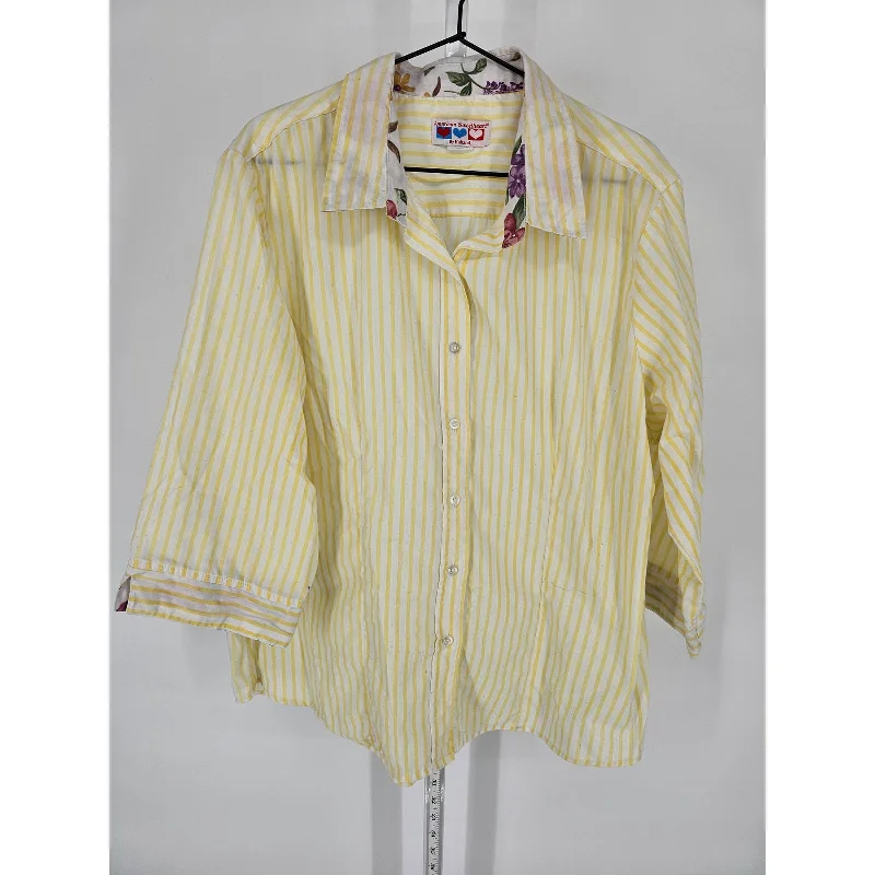 Special Price American Sweetheart Haband Womens Sz L Button Up Blouse Yellow White Striped