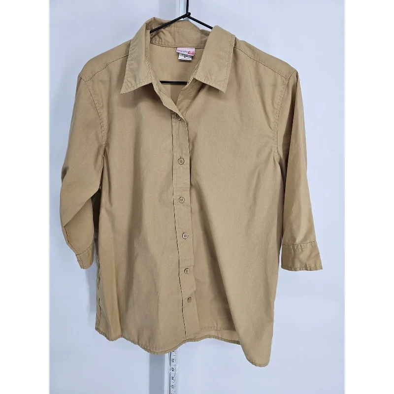 Bargain Prices American Sweetheart Womens Sz M 3/4 Sleeve Button Up Dress Shirt Beige Tan