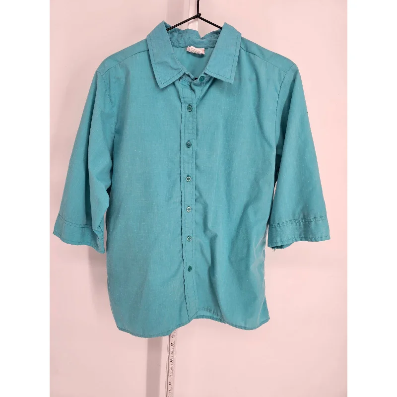 Big Discounts American Sweetheart Womens Sz M 3/4 Sleeve Button Up Dress Shirt Light Teal Blue