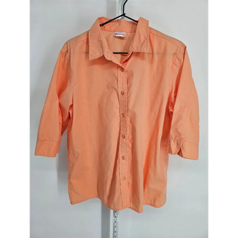 Amazing Deals American Sweetheart Womens Sz M 3/4 Sleeve Button Up Dress Shirt Pastel Orange
