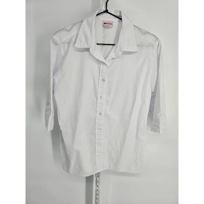 Buy Now American Sweetheart Womens Sz S 3/4 Sleeve Button Up Dress Shirt Solid White