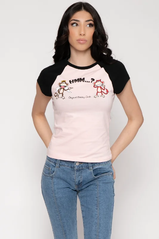 Midnight Madness Angel Devil - Bobby Jack Raglan Top - Pink