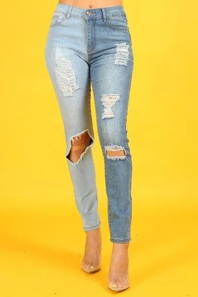Exclusive Offers Anicoletta's Two-Tone Denim High Waisted Jeans