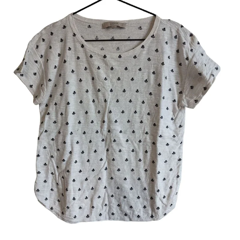 Deal Frenzy Ann Taylor LOFT Womens Sz M Linen Blend Short Sleeve Shirt Black White