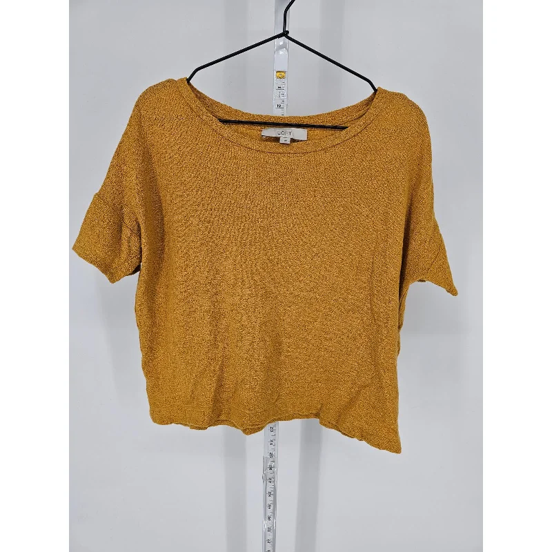 Super Deal Ann Taylor LOFT Womens Sz S Short Sleeve Gold Top Blouse Boxy