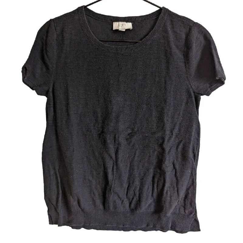 Blowout Sale Ann Taylor LOFT Womens Sz S Short Sleeve Knit Top Black Crew Neck