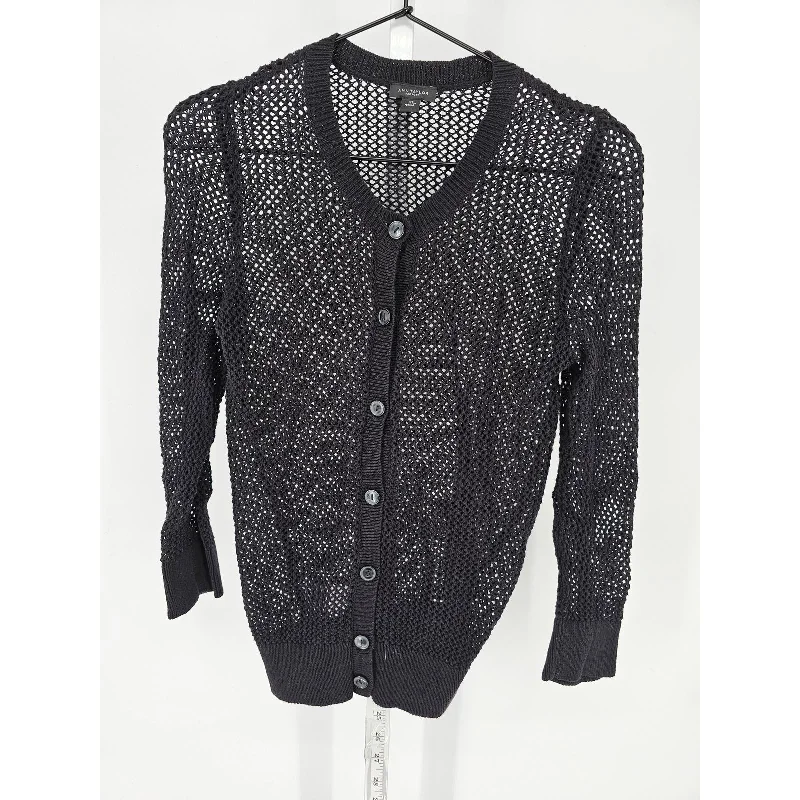 Price Cut Ann Taylor Womens Sz XS Button Up Cardigan Sweater Black Open Knit