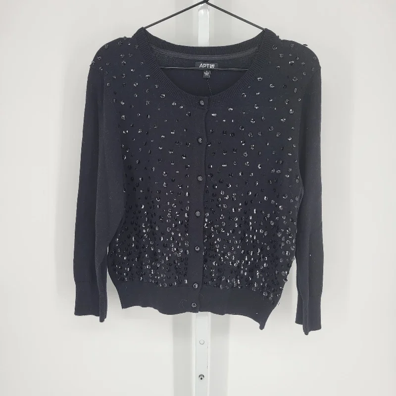 Buy Now Apt 9 Womens Sz L Button Front Cardigan Sweater Black Sequin NEW