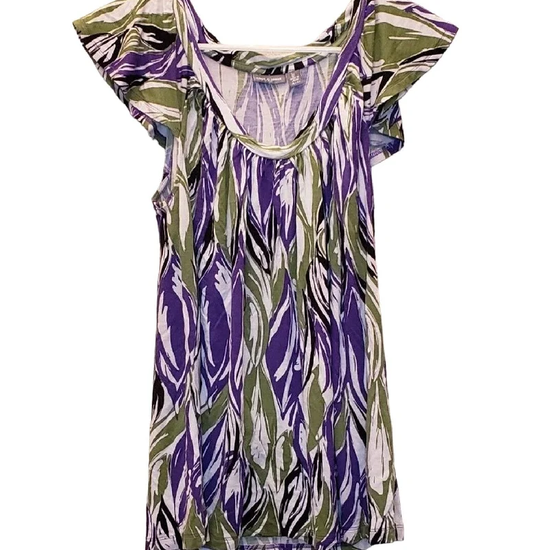 Daily Deals Apt. 9 Womens Sz S Short Sleeve Blouse Bright Purple GReen Vintage Y2K