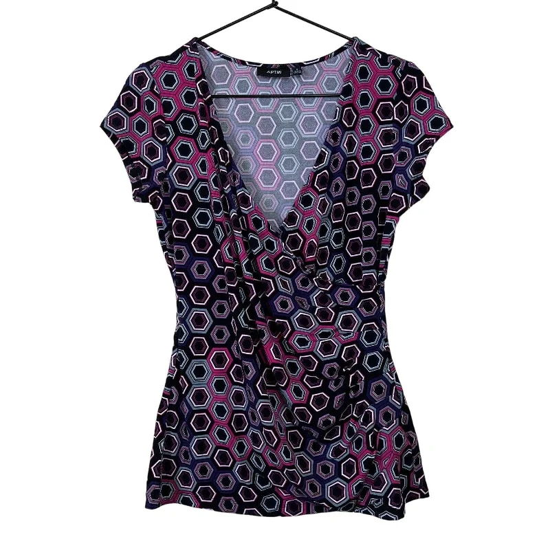 Get It Before It’s Gone Apt 9 Womens Sz S Short Sleeve Wrap Style Blouse Black and Pink Geometric