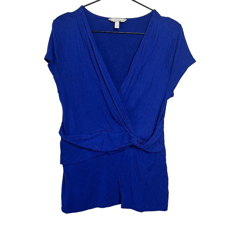 Best Bargains Banana Republic Womens Petite PL V Neck Blue Short Sleeve Blouse