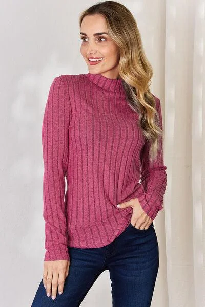 Instant Savings Full Size Ribbed Mock Neck T-Shirt