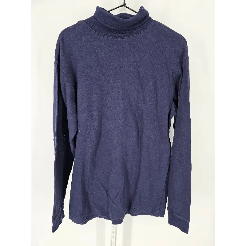 Sneak Peek Sale Basic Editions Womens Sz M 100% Cotton Long Sleeve Turtleneck T Shirt Navy Blue